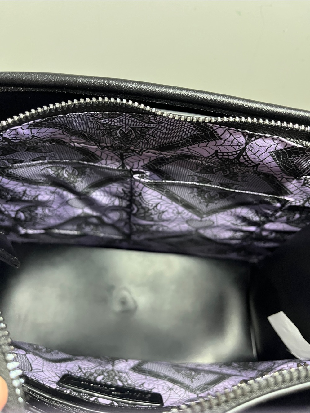 Betsey Johnson Black and Purple Haunted House Crossbody Bag with Bat Charm - Picture 12 of 16